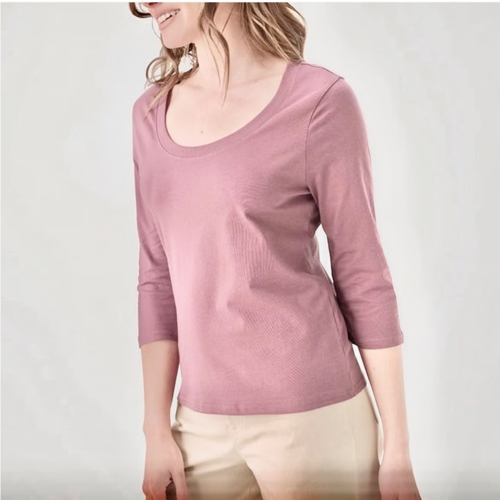 Pact dusty pink organic cotton softspun scoop neck 3/5 sleeve t-shirt
